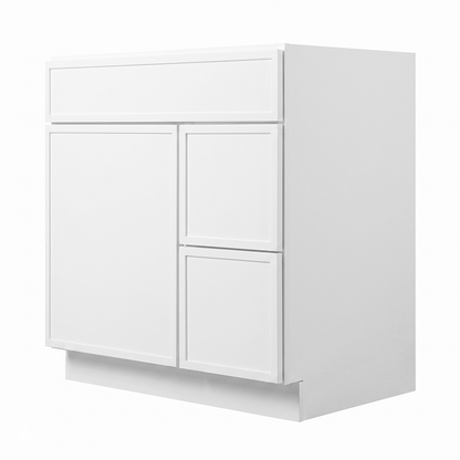 RTA White Slim Shaker 30" Freestanding Bathroom Vanity 2-Drawer Right Combo Base