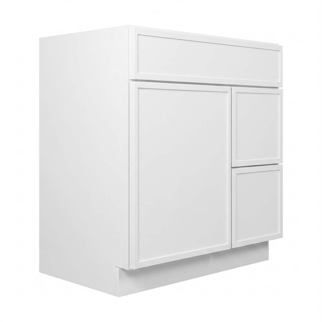 RTA White Slim Shaker 30" Freestanding Bathroom Vanity 2-Drawer Right Combo Base