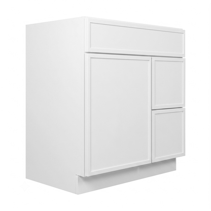RTA White Slim Shaker 30" Freestanding Bathroom Vanity 2-Drawer Right Combo Base