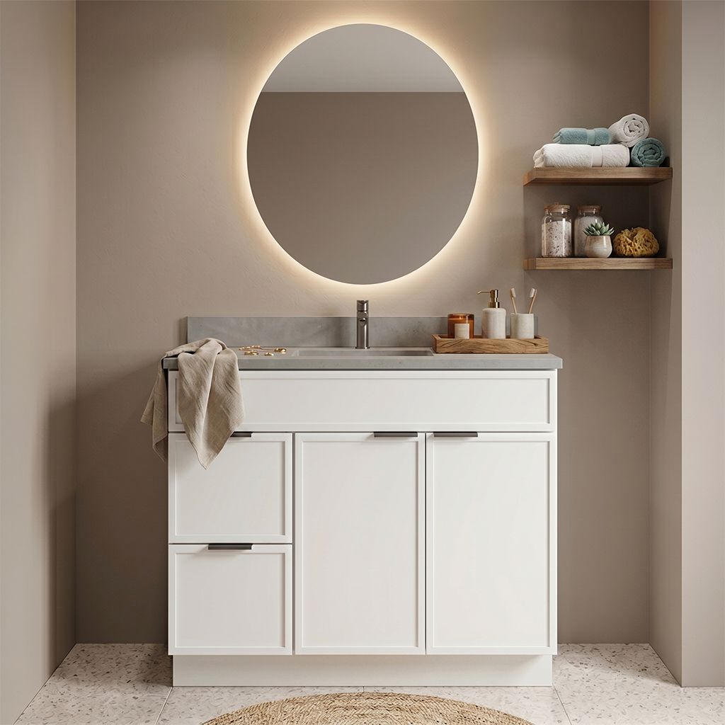 RTA White Slim Shaker 36" Freestanding Bathroom Vanity 2-Drawer Left Combo Base