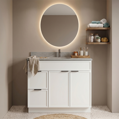 RTA White Slim Shaker 36" Freestanding Bathroom Vanity 2-Drawer Left Combo Base