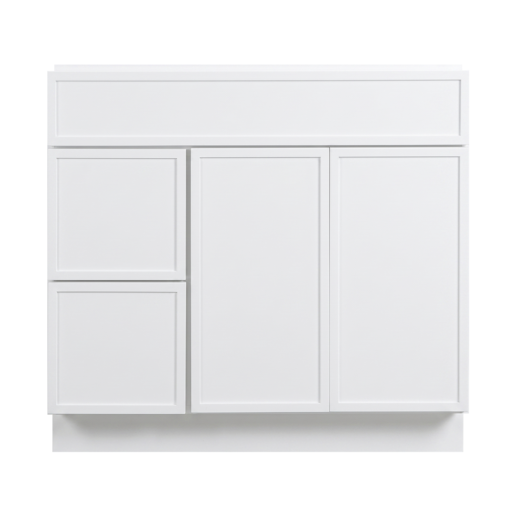 RTA White Slim Shaker 36" Freestanding Bathroom Vanity 2-Drawer Left Combo Base