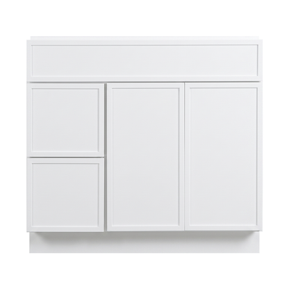 RTA White Slim Shaker 36" Freestanding Bathroom Vanity 2-Drawer Left Combo Base