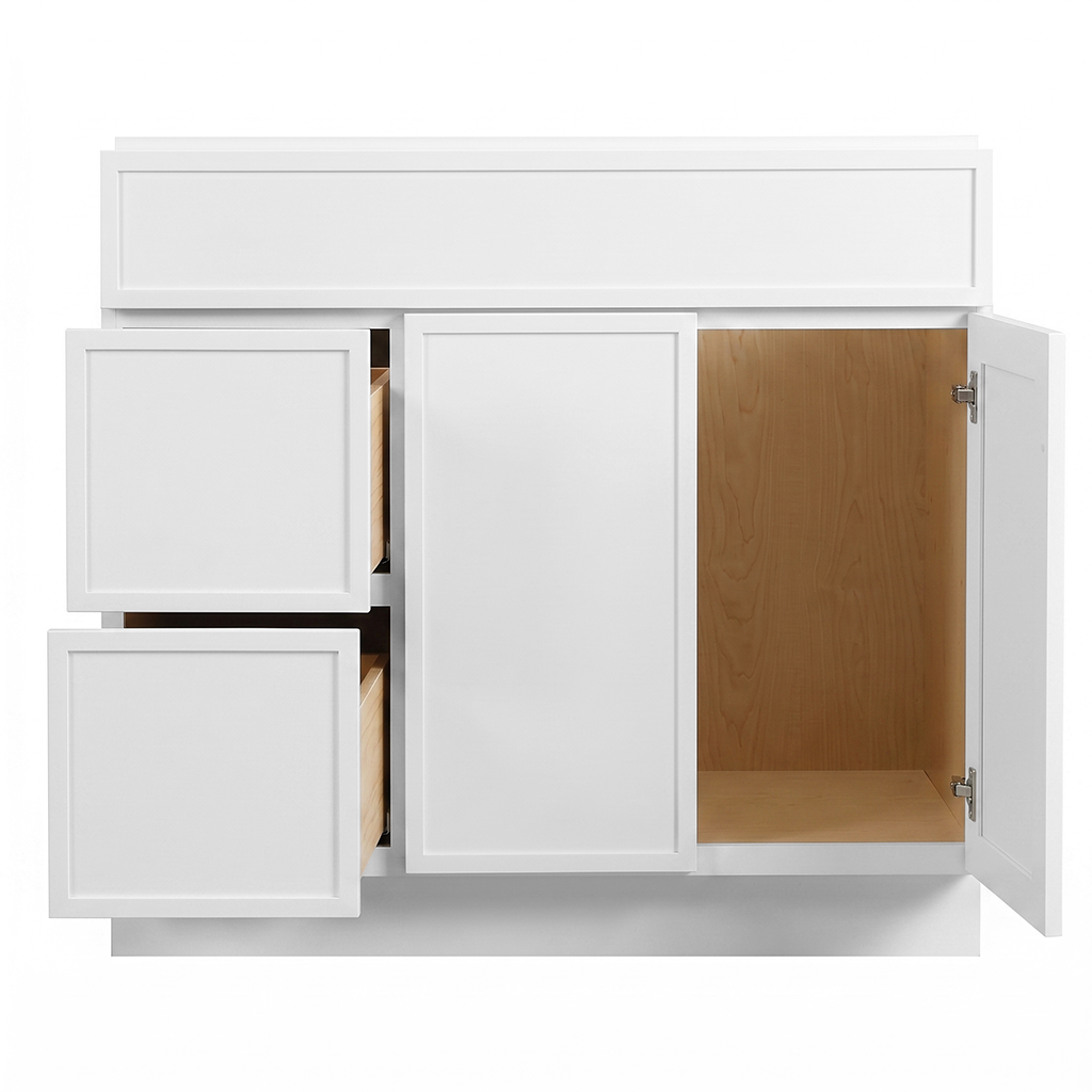 RTA White Slim Shaker 36" Freestanding Bathroom Vanity 2-Drawer Left Combo Base