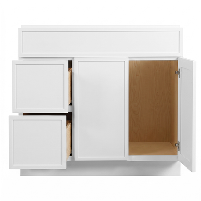 RTA White Slim Shaker 36" Freestanding Bathroom Vanity 2-Drawer Left Combo Base