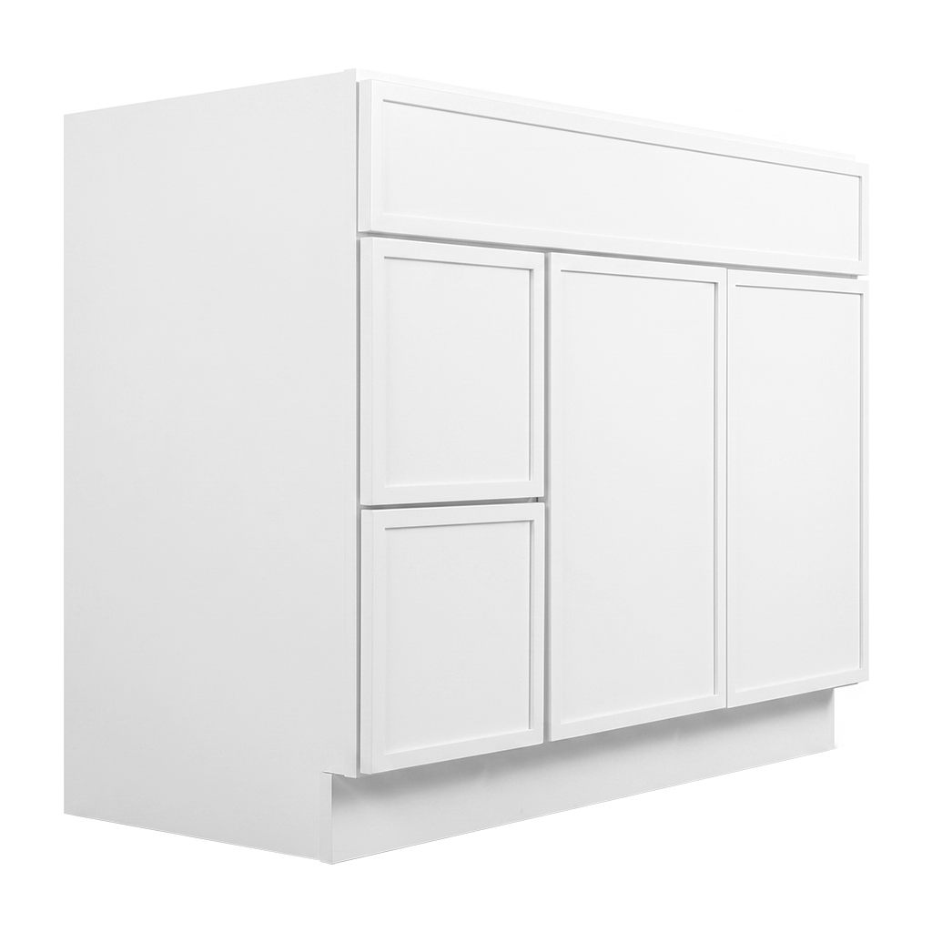 RTA White Slim Shaker 36" Freestanding Bathroom Vanity 2-Drawer Left Combo Base