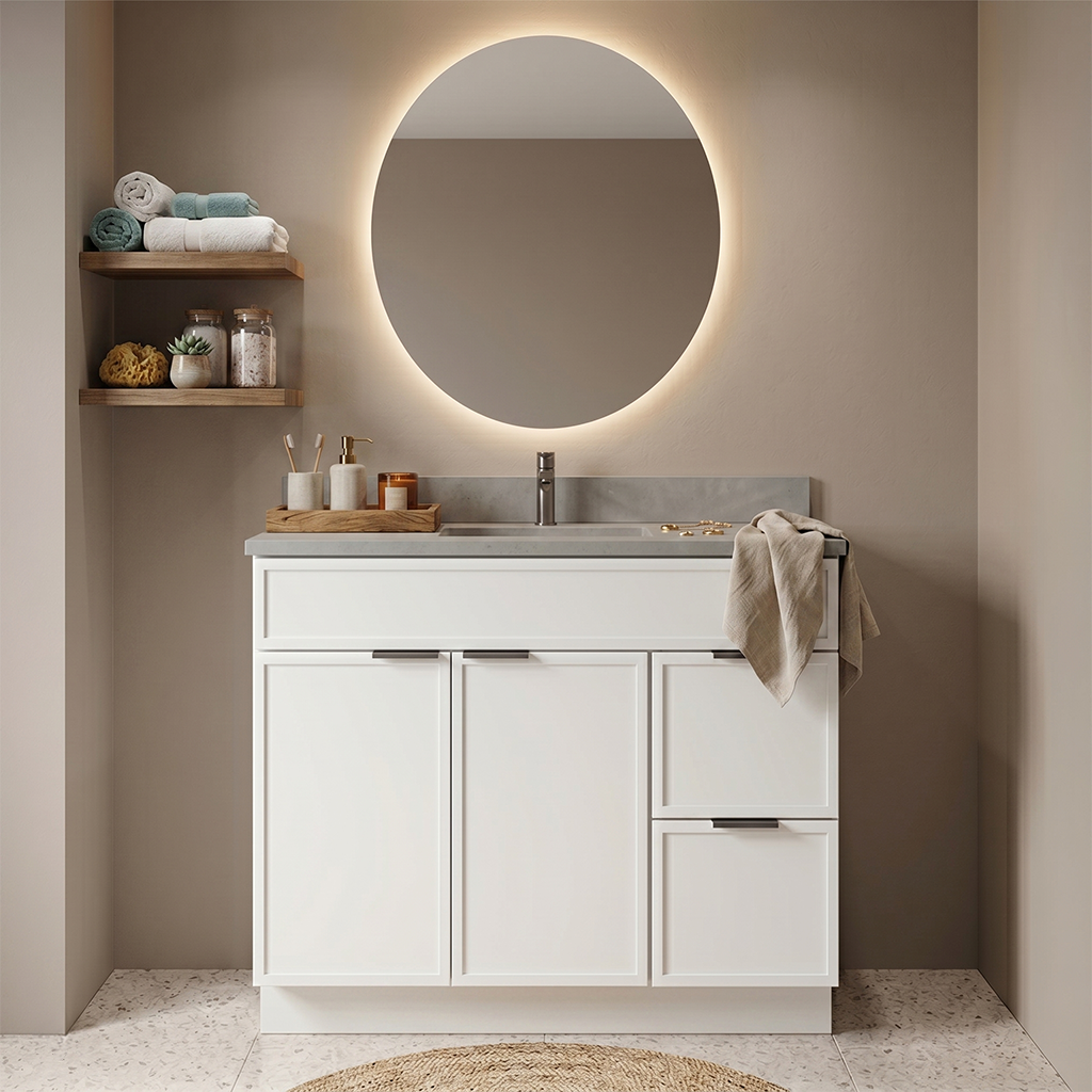 RTA White Slim Shaker 36" Freestanding Bathroom Vanity 2-Drawer Right Combo Base