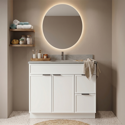 RTA White Slim Shaker 36" Freestanding Bathroom Vanity 2-Drawer Right Combo Base
