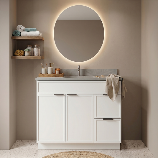 RTA White Slim Shaker 36" Freestanding Bathroom Vanity 2-Drawer Right Combo Base
