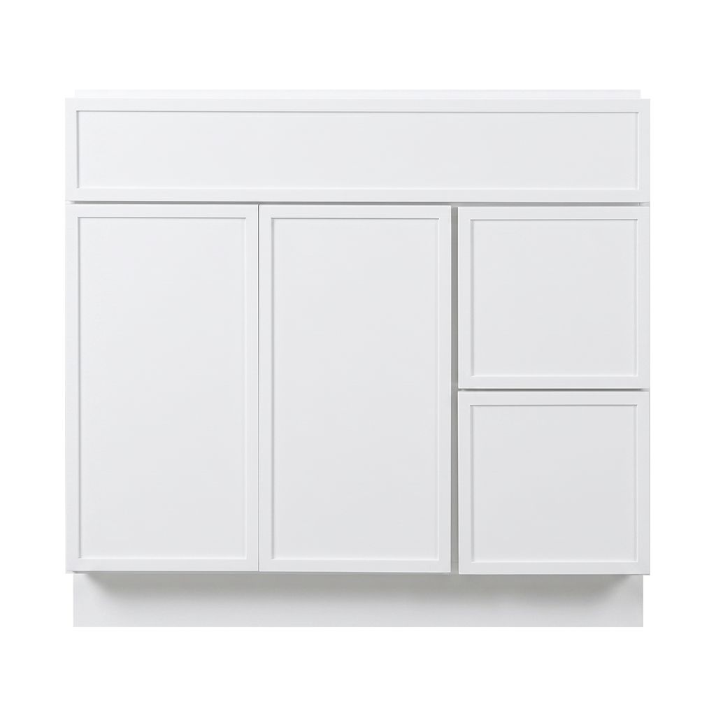 RTA White Slim Shaker 36" Freestanding Bathroom Vanity 2-Drawer Right Combo Base