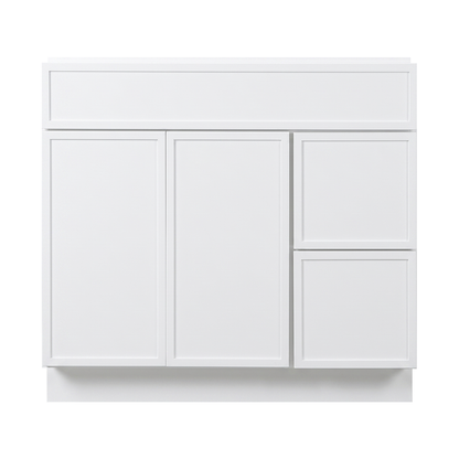 RTA White Slim Shaker 36" Freestanding Bathroom Vanity 2-Drawer Right Combo Base