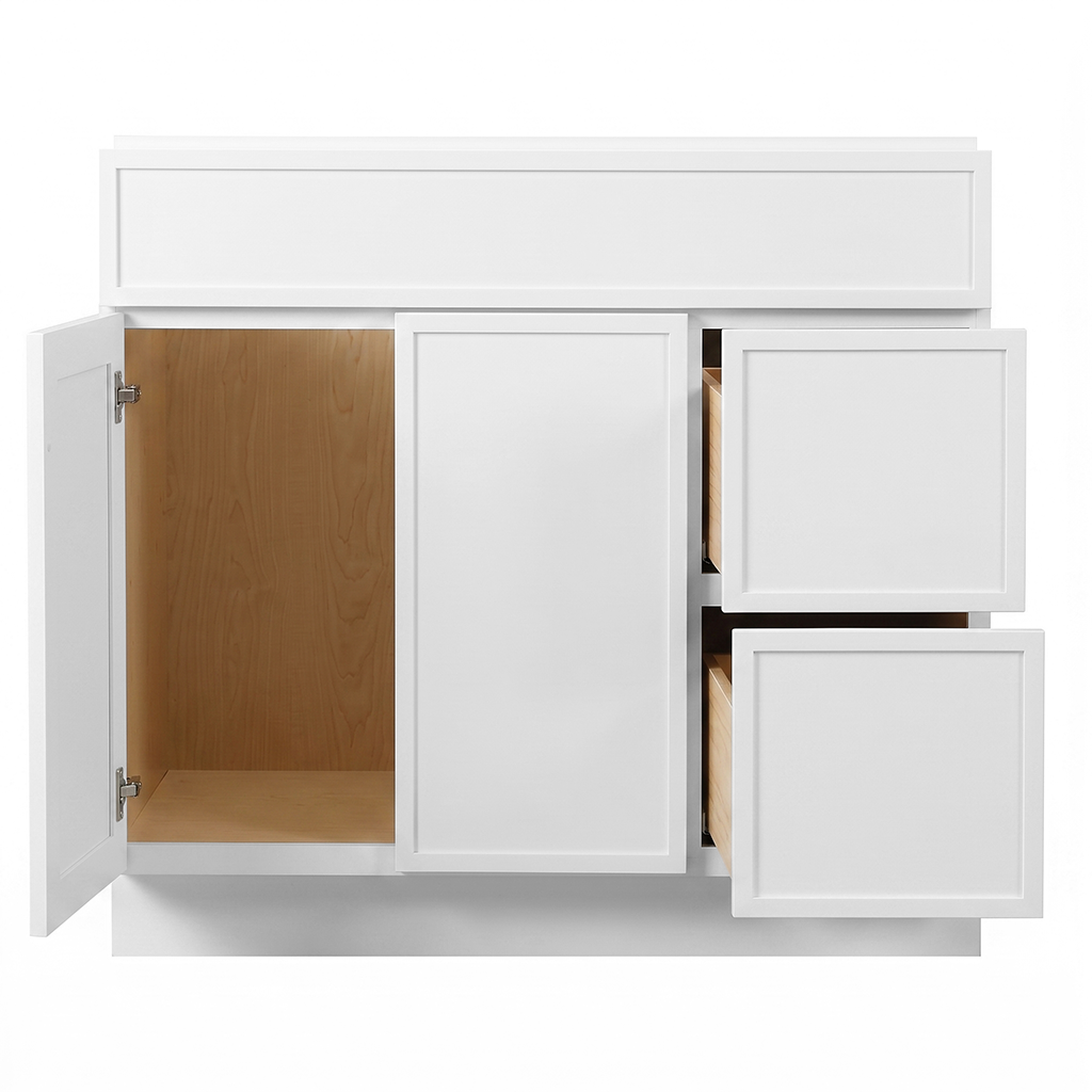 RTA White Slim Shaker 36" Freestanding Bathroom Vanity 2-Drawer Right Combo Base