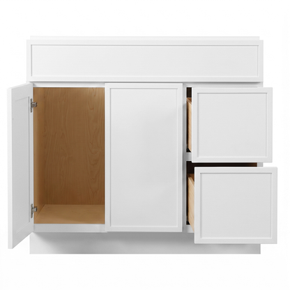 RTA White Slim Shaker 36" Freestanding Bathroom Vanity 2-Drawer Right Combo Base