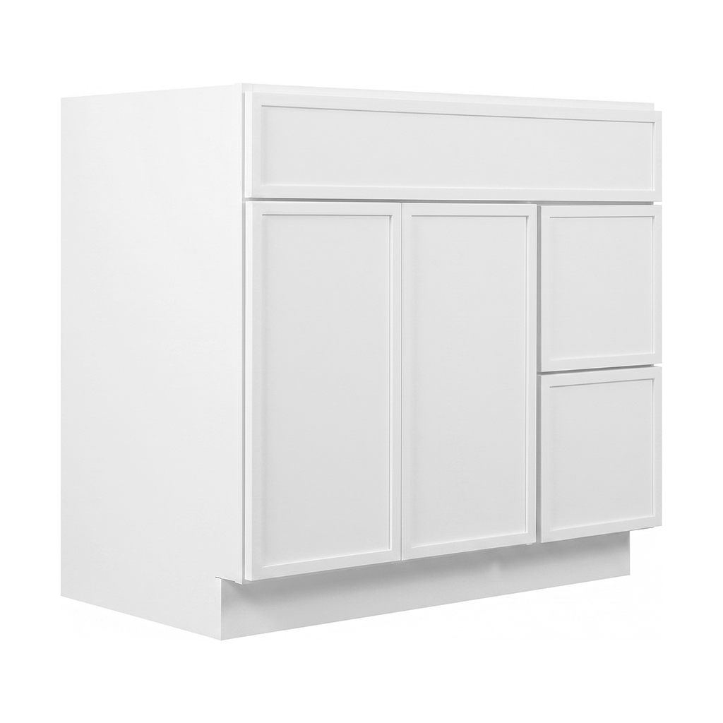 RTA White Slim Shaker 36" Freestanding Bathroom Vanity 2-Drawer Right Combo Base