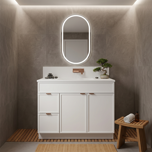RTA White Slim Shaker 42" Freestanding Bathroom Vanity 2-Drawer Left Combo Base