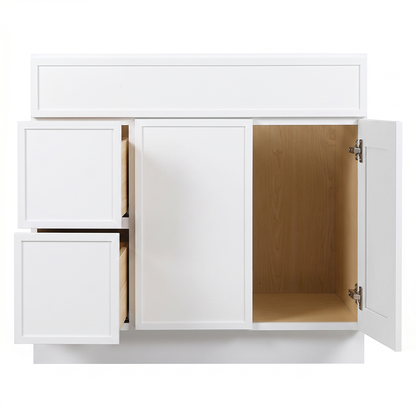 RTA White Slim Shaker 42" Freestanding Bathroom Vanity 2-Drawer Left Combo Base