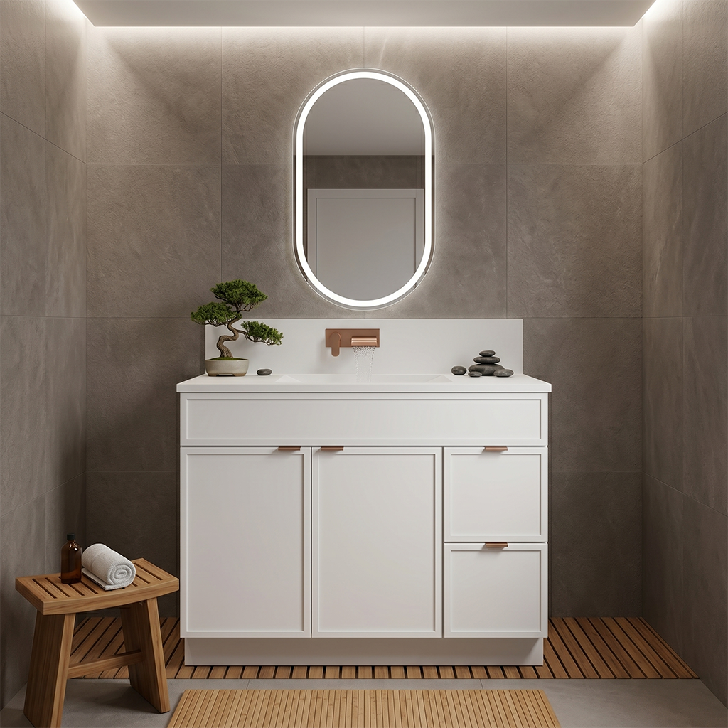 RTA White Slim Shaker 42" Freestanding Bathroom Vanity 2-Drawer Right Combo Base