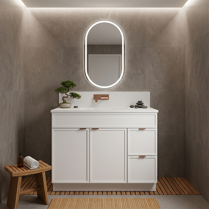 RTA White Slim Shaker 42" Freestanding Bathroom Vanity 2-Drawer Right Combo Base