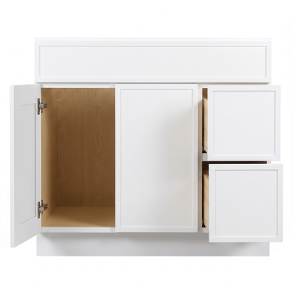 RTA White Slim Shaker 42" Freestanding Bathroom Vanity 2-Drawer Right Combo Base