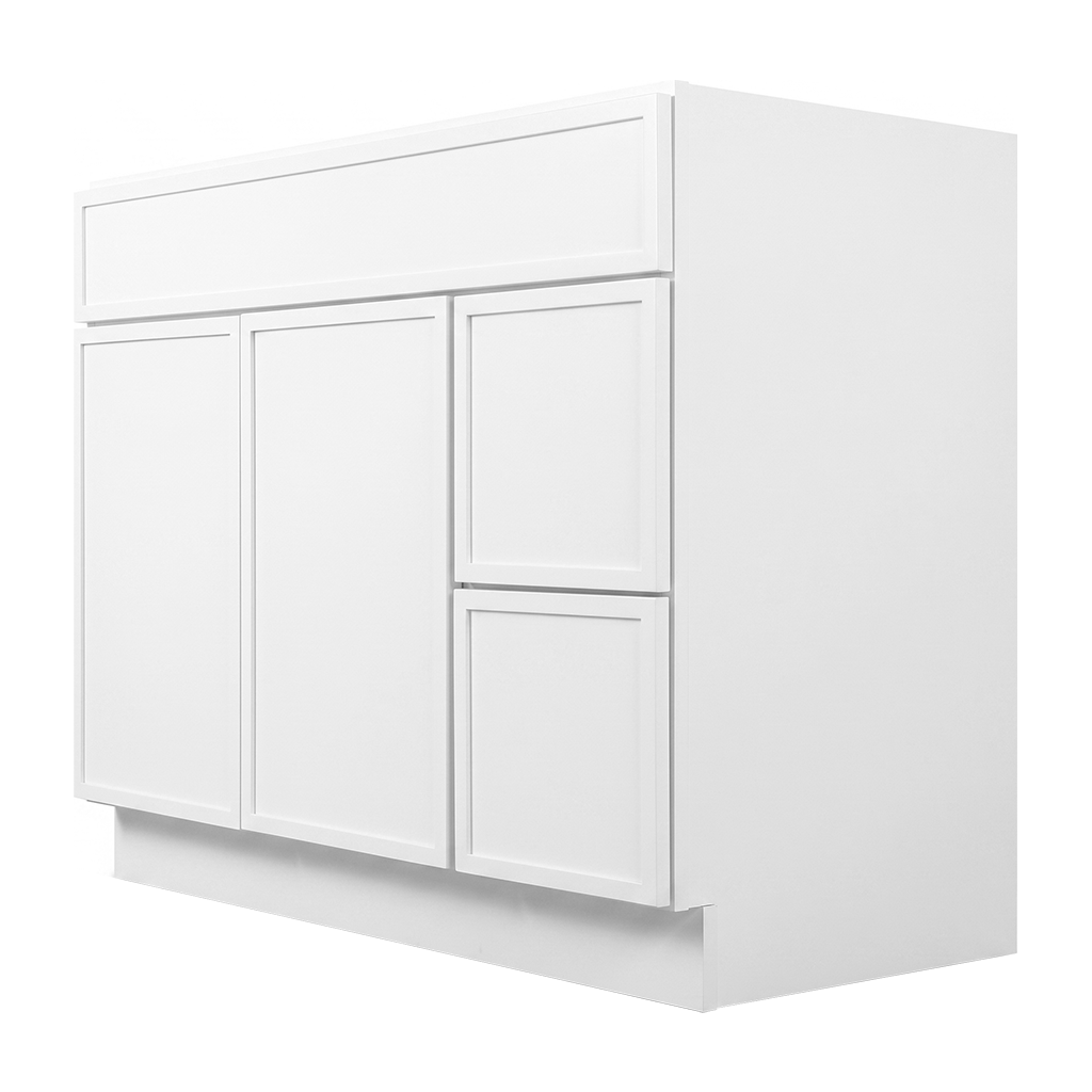 RTA White Slim Shaker 42" Freestanding Bathroom Vanity 2-Drawer Right Combo Base