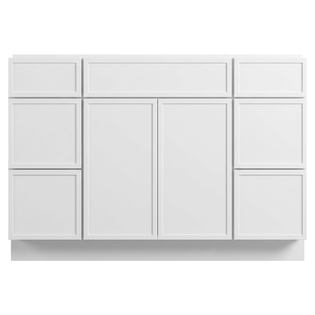 RTA White Slim Shaker 48" Freestanding Bathroom Vanity 6-Drawer Combo Base