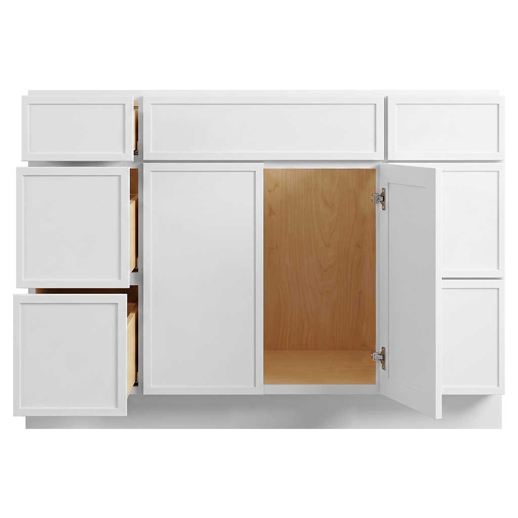 RTA White Slim Shaker 48" Freestanding Bathroom Vanity 6-Drawer Combo Base