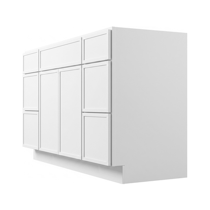 RTA White Slim Shaker 48" Freestanding Bathroom Vanity 6-Drawer Combo Base