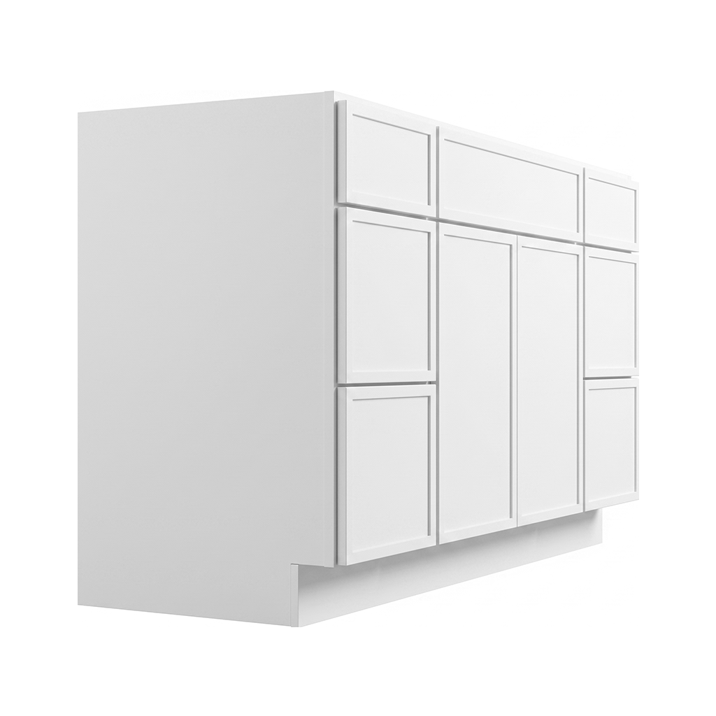 RTA White Slim Shaker 48" Freestanding Bathroom Vanity 6-Drawer Combo Base