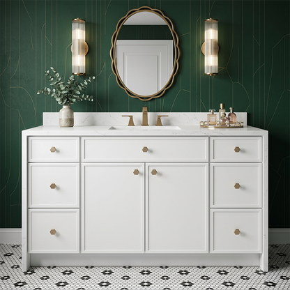 RTA White Slim Shaker 54" Freestanding Bathroom Vanity 6-Drawer Combo Base