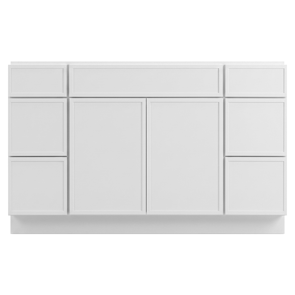 RTA White Slim Shaker 54" Freestanding Bathroom Vanity 6-Drawer Combo Base
