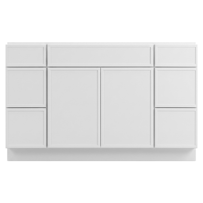 RTA White Slim Shaker 54" Freestanding Bathroom Vanity 6-Drawer Combo Base