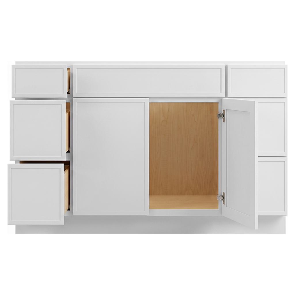 RTA White Slim Shaker 54" Freestanding Bathroom Vanity 6-Drawer Combo Base