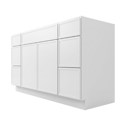 RTA White Slim Shaker 54" Freestanding Bathroom Vanity 6-Drawer Combo Base