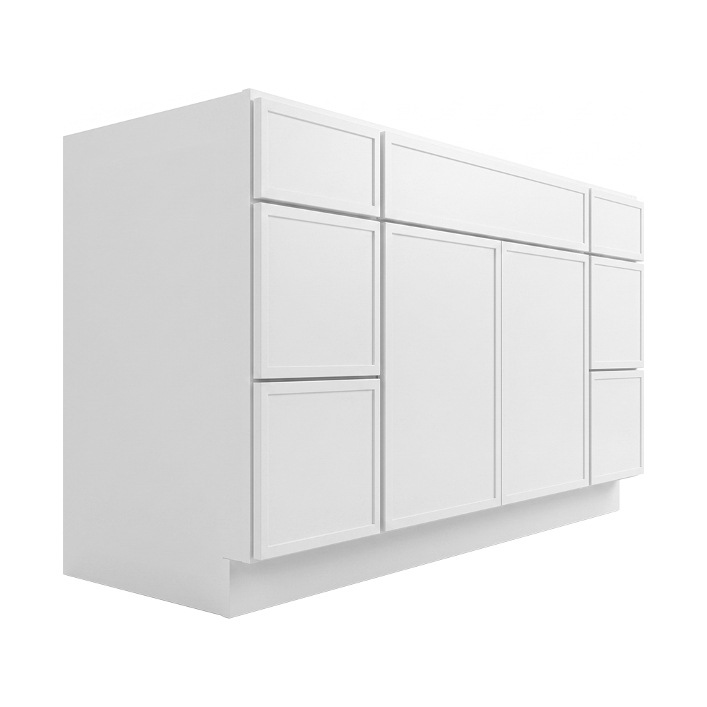 RTA White Slim Shaker 54" Freestanding Bathroom Vanity 6-Drawer Combo Base
