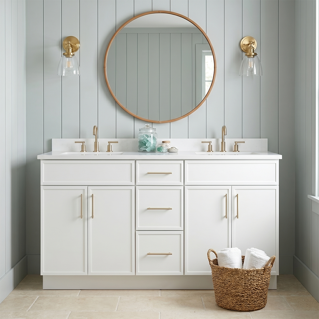RTA White Slim Shaker 60" Freestanding Bathroom Vanity 3-Drawer Combo Base