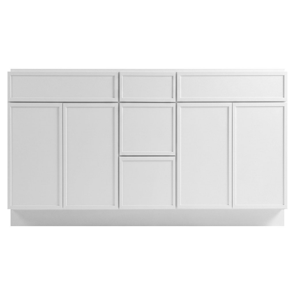 RTA White Slim Shaker 60" Freestanding Bathroom Vanity 3-Drawer Combo Base