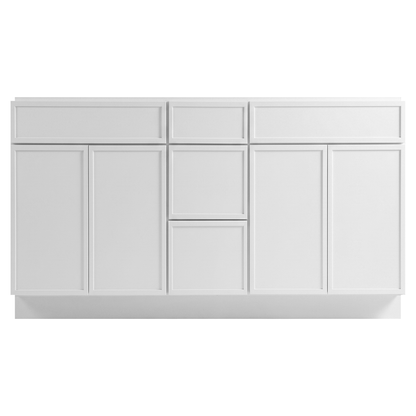 RTA White Slim Shaker 60" Freestanding Bathroom Vanity 3-Drawer Combo Base