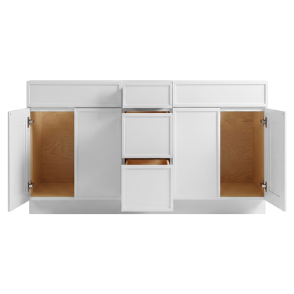 RTA White Slim Shaker 60" Freestanding Bathroom Vanity 3-Drawer Combo Base
