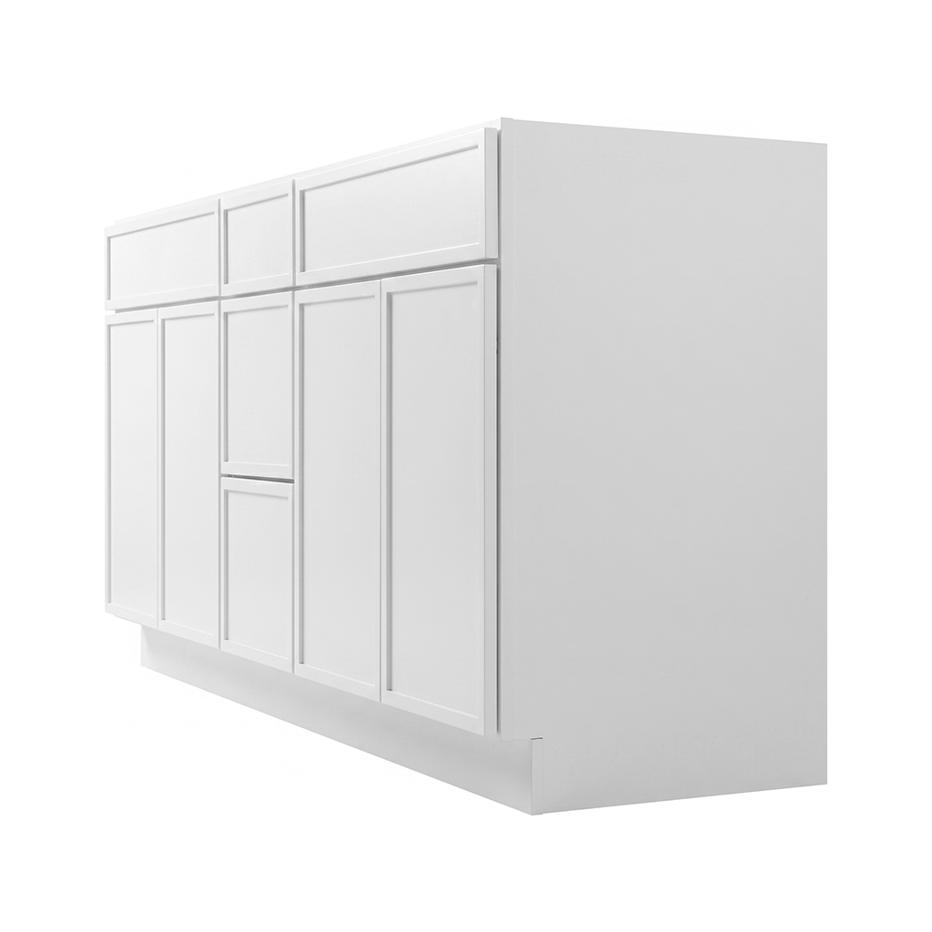 RTA White Slim Shaker 60" Freestanding Bathroom Vanity 3-Drawer Combo Base