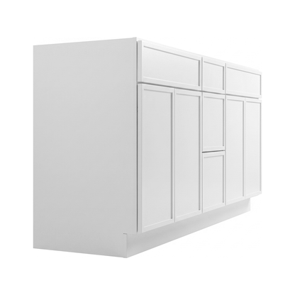 RTA White Slim Shaker 60" Freestanding Bathroom Vanity 3-Drawer Combo Base