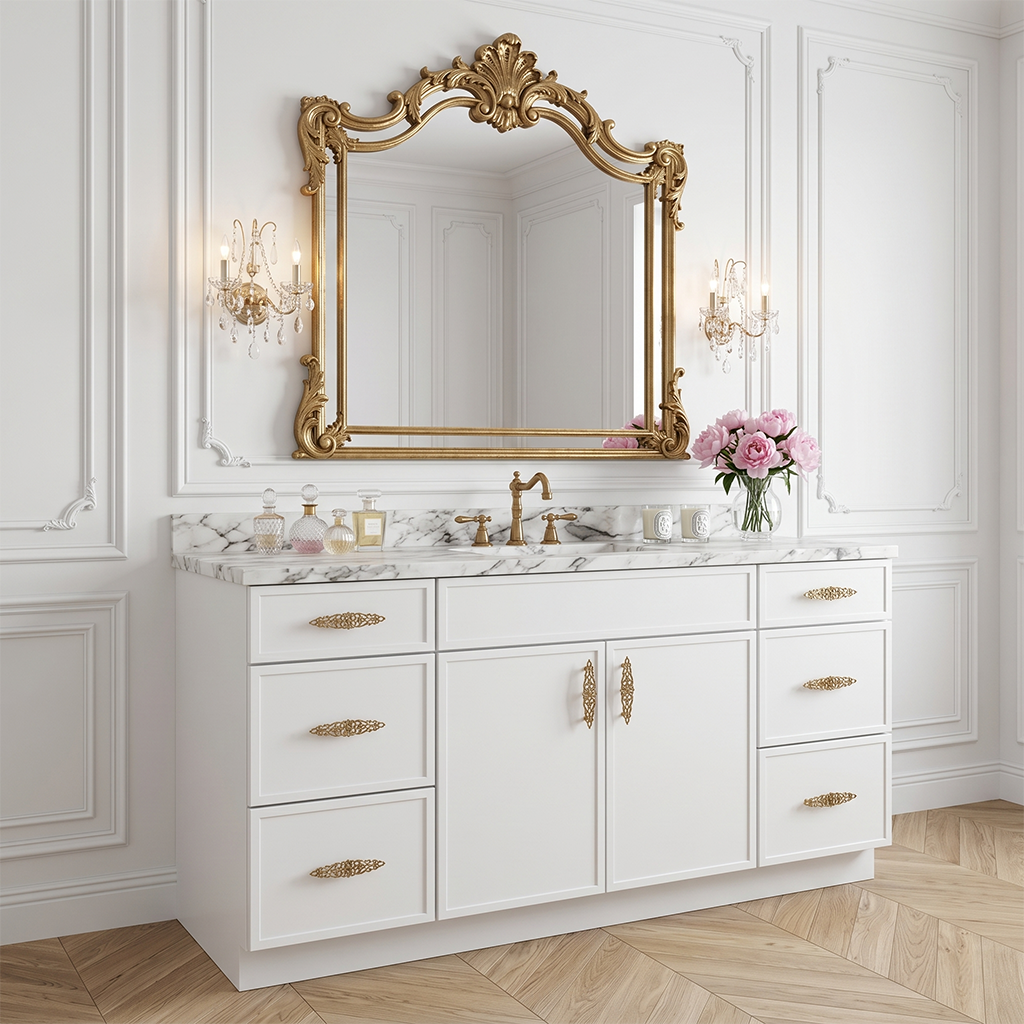 RTA White Slim Shaker 60" Freestanding Bathroom Vanity 6-Drawer Combo Base