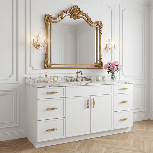 RTA White Slim Shaker 60" Freestanding Bathroom Vanity 6-Drawer Combo Base