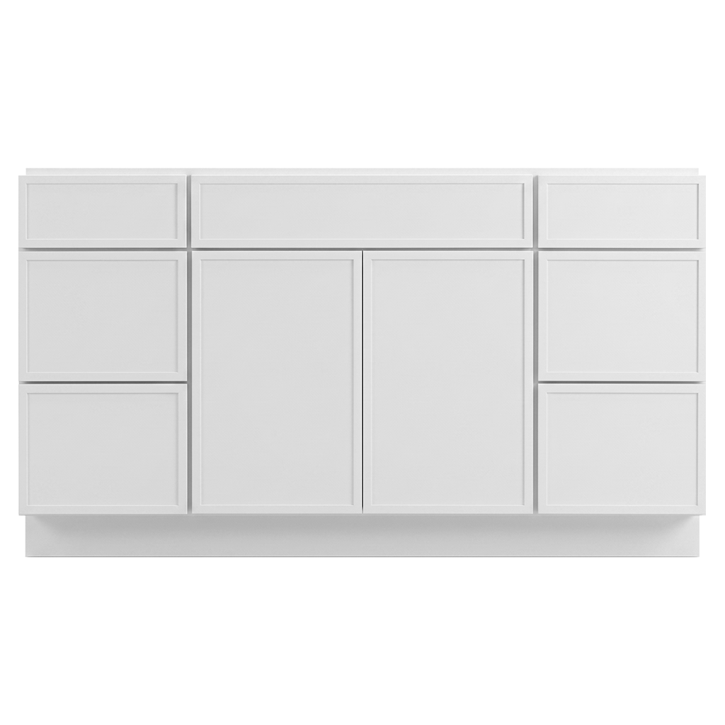 RTA White Slim Shaker 60" Freestanding Bathroom Vanity 6-Drawer Combo Base