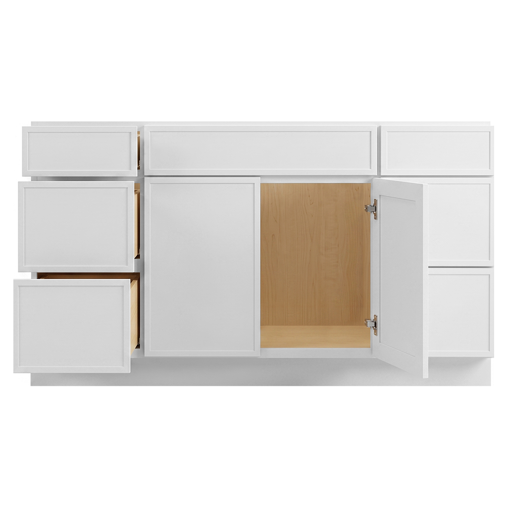RTA White Slim Shaker 60" Freestanding Bathroom Vanity 6-Drawer Combo Base