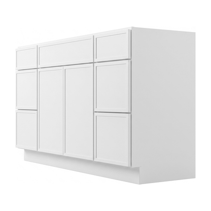 RTA White Slim Shaker 60" Freestanding Bathroom Vanity 6-Drawer Combo Base