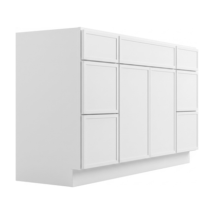 RTA White Slim Shaker 60" Freestanding Bathroom Vanity 6-Drawer Combo Base