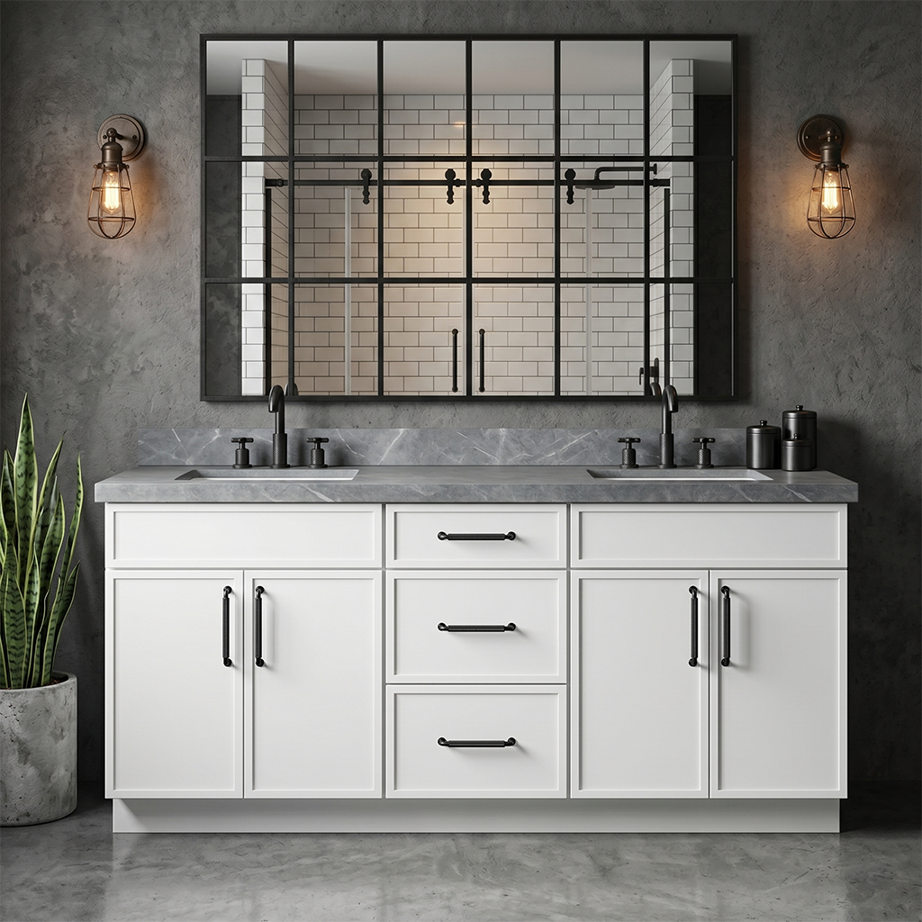 RTA White Slim Shaker 72" Freestanding Bathroom Vanity 3-Drawer Combo Base