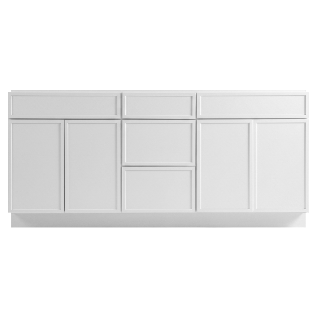 RTA White Slim Shaker 72" Freestanding Bathroom Vanity 3-Drawer Combo Base