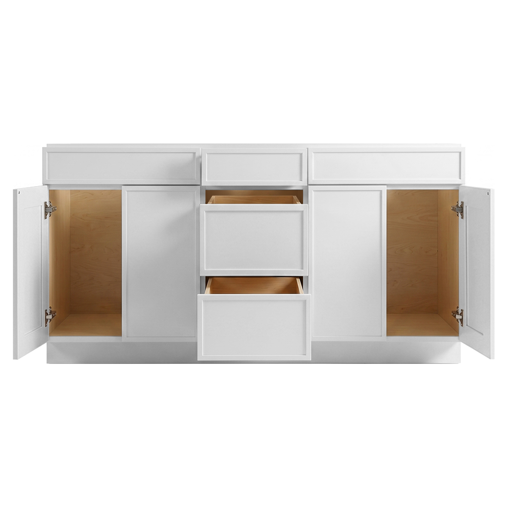 RTA White Slim Shaker 72" Freestanding Bathroom Vanity 3-Drawer Combo Base