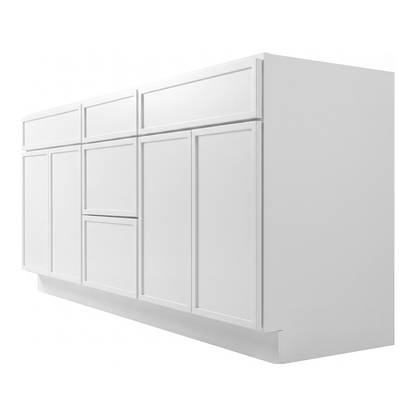 RTA White Slim Shaker 72" Freestanding Bathroom Vanity 3-Drawer Combo Base